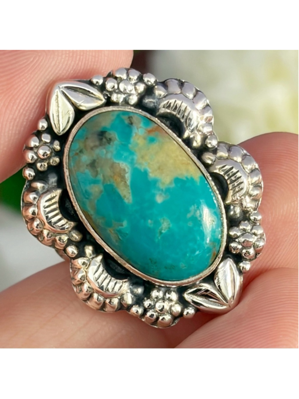 Sonoran Gold Turquoise Navajo Style Ring Size 8 1/4 8.5 Pure Sterling Silver 925 - Picture 3 of 13